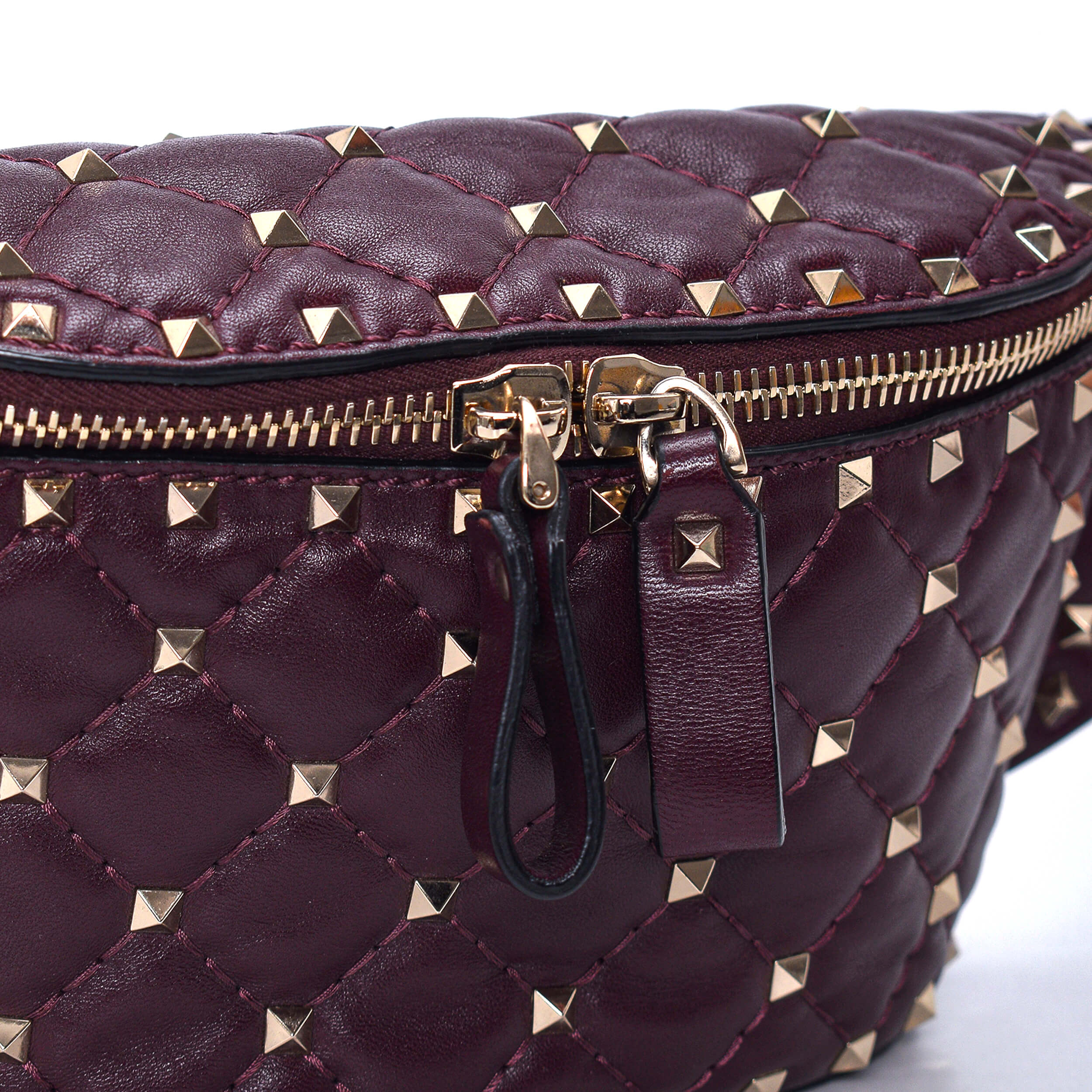 Valentino - Burgundy Grained Leather Rockstud Belt Bag